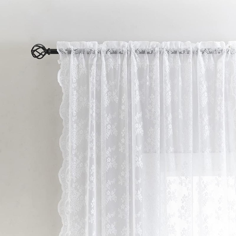 YJ YANJUN White Lace Curtains 102 inch Long 2 Panels Cottagecore Vibe Floral Sheer Curtains for Bedroom Sliding Glass Door Light Filtering Bohemian Farmhouse Country Decor W52 X L102 - Image 3